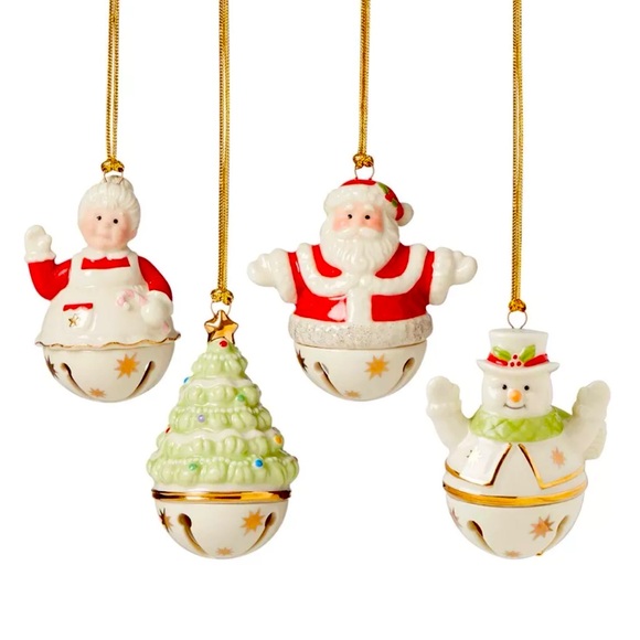 LENOX Jingle Bells Ornaments Set of 4 Porcelain Christmas Figures 2.5” NEW - Picture 1 of 6